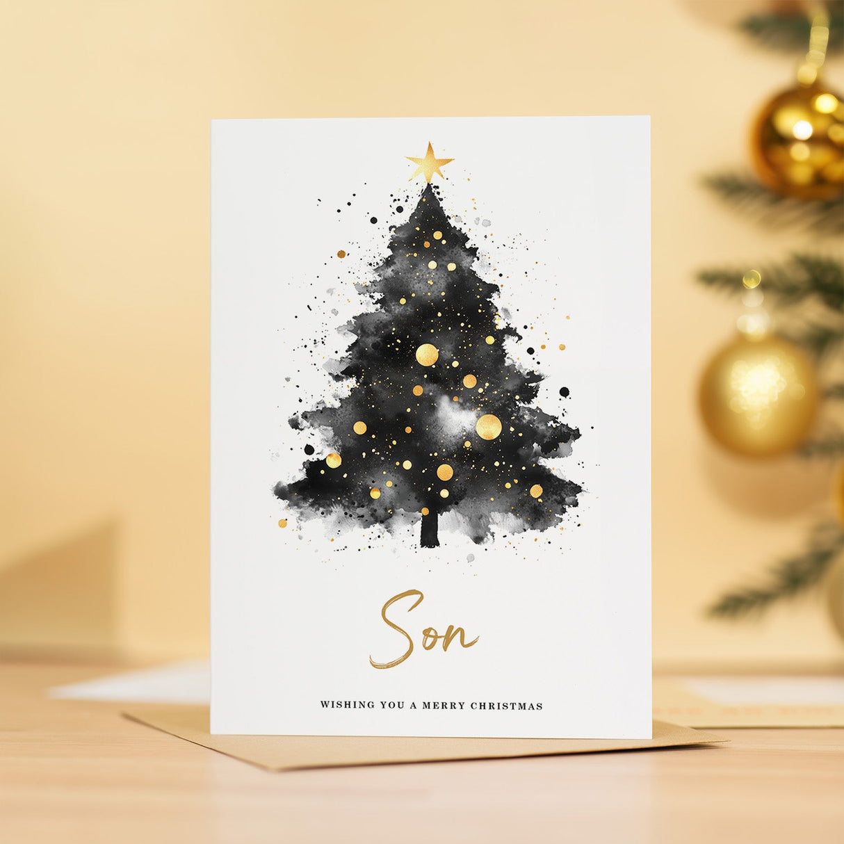 Son Christmas Card with Christmas Tree Merry Wishing