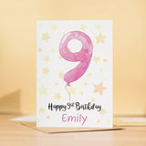 Personalised 9th Birthday Card For Girl Custom Name Card For Girl Ninth Birthday Card For Child Birthday Card for Girl Custom 9th Birthday