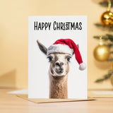 Llama Santa Hat Christmas Card Whimsical Animal Lover Xmas Card For Him or Her