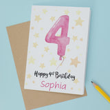 Personalised 4th Birthday Card For Girl Custom Name Card For Girl Forth Birthday Card For Child Birthday Card for Girl Custom 4th Birthday