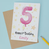 Personalised 5th Birthday Card For Girl Custom Name Card For Girl Fifth Birthday Card For Child Birthday Card for Girl Custom 5th Birthday