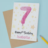 Personalised 7th Birthday Card For Girl Custom Name Card For Girl Seventh Birthday Card For Child Birthday Card for Girl Custom 7th Birthday