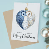 Christmas Card For Husband Owls Bauble Love Heart Illustration Romantic Christmas Card For Husband