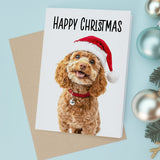 Fun Christmas Card of a Cavapoo Dog Wearing A Santa Hat Whimsical Christmas Card For Animal Lover For Him or Her