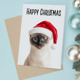 Siamese Cat Santa Hat Christmas Card Fun Whimsical Holiday Card For Pet Lovers