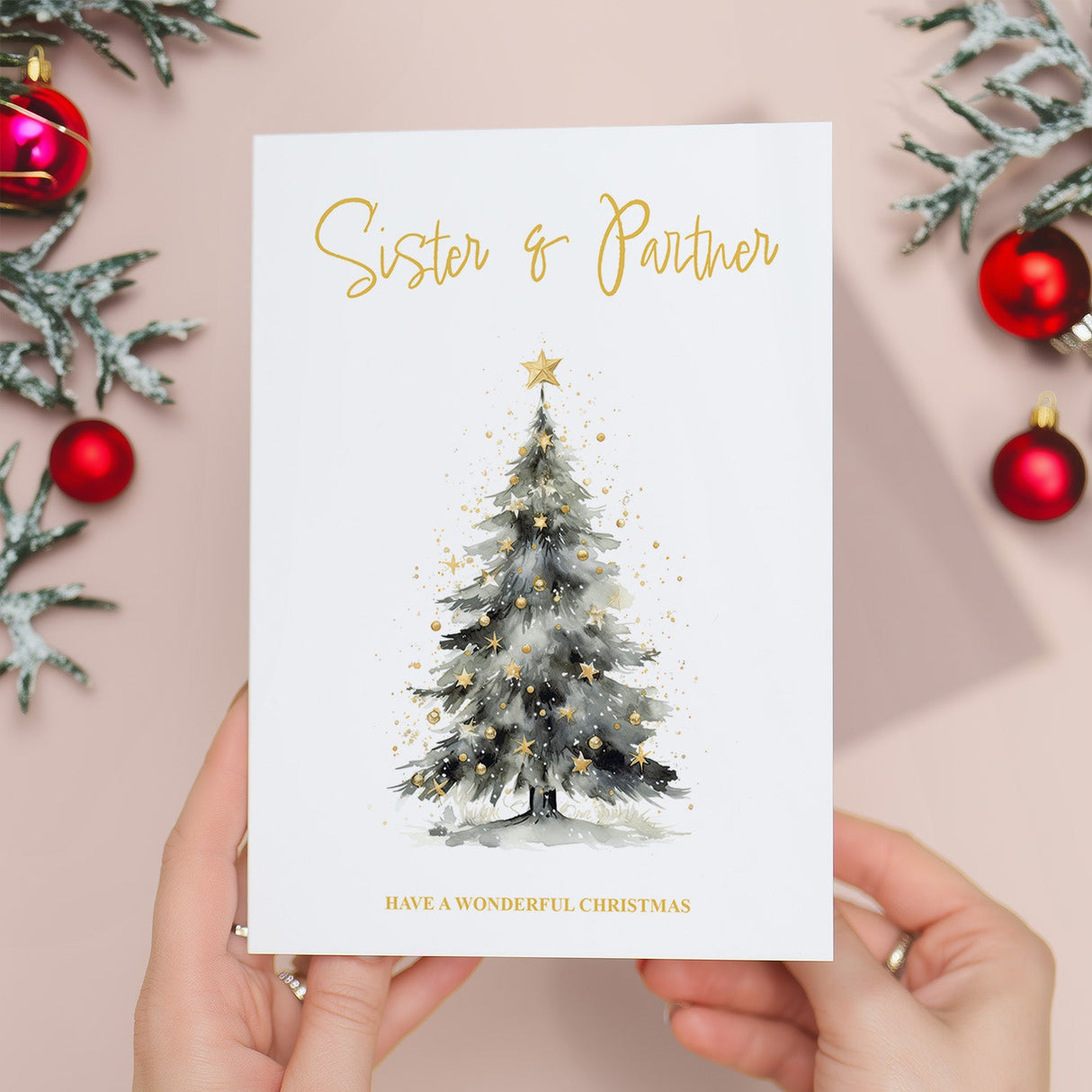 Christmas Card For Sister and Partner Card Xmas Card for Sister Christmas Card for Loved One Sister Partner Card Christmas Tree Card