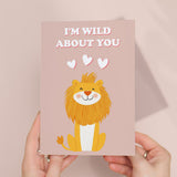 Cute Anniversary Card I'm Wild About You Cute Lion Anniversary Card For Him or Her