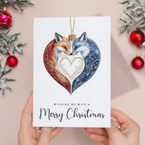 Christmas Card For Wife Foxes Bauble Love Heart Illustration Romantic Christmas Card For Wife