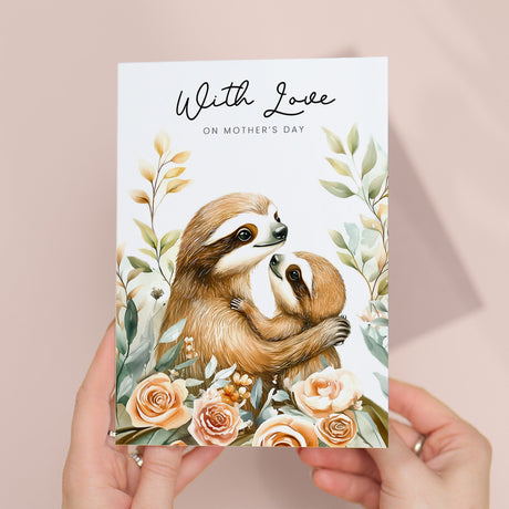 A pretty Mother's Day card with a cute sloth illustration, perfect for a wildlife-loving mum.