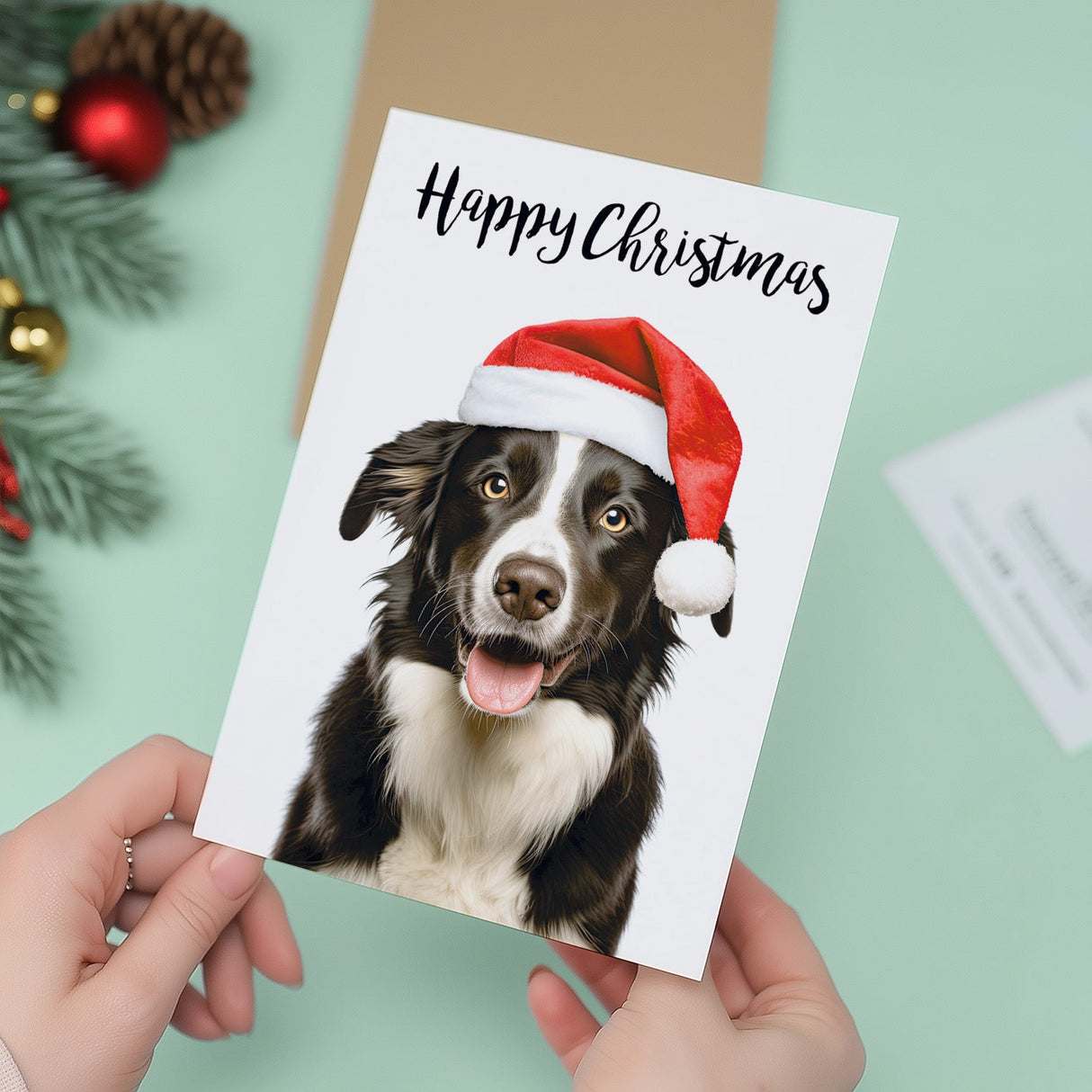 Christmas Card For Him or Her Christmas Card With A Dog Collie Dog Christmas Card For Anyone Friend Fun Christmas Card of a Dog