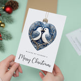 Christmas Card For Husband Turtle Dove Bauble Love Heart Illustration Romantic Christmas Card For Husband