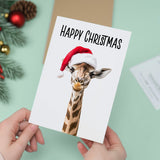 Giraffe Christmas Card Santa Hat Whimsical Animal Lover Xmas Card For Him or Her