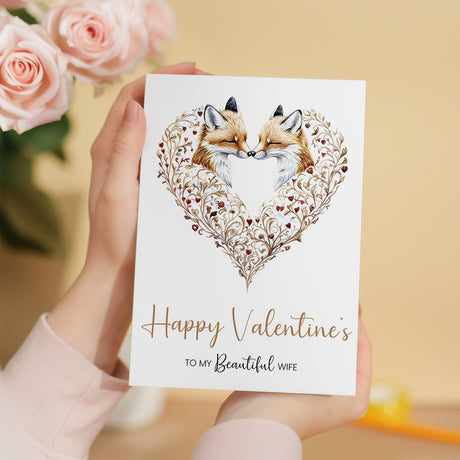 Valentine's Day Card for Wife, Unique Design, Special, Elegant Fox Heart