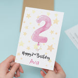 Personalised 2nd Birthday Card For Girl Custom Name Card For Girl Second Birthday Card For Baby Card for Baby Girl Custom 2nd Birthday