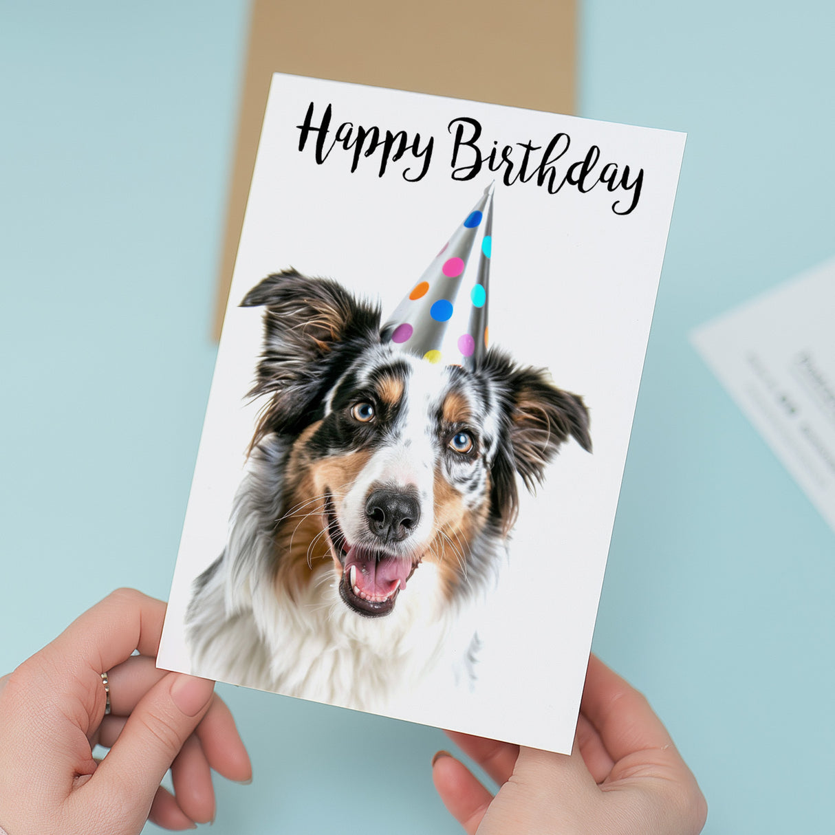 Birthday Card For Him or Her Fun Birthday Card of A Australian Shepherd Dog Happy Birthday Card For Mum, Dad, Sister Brother