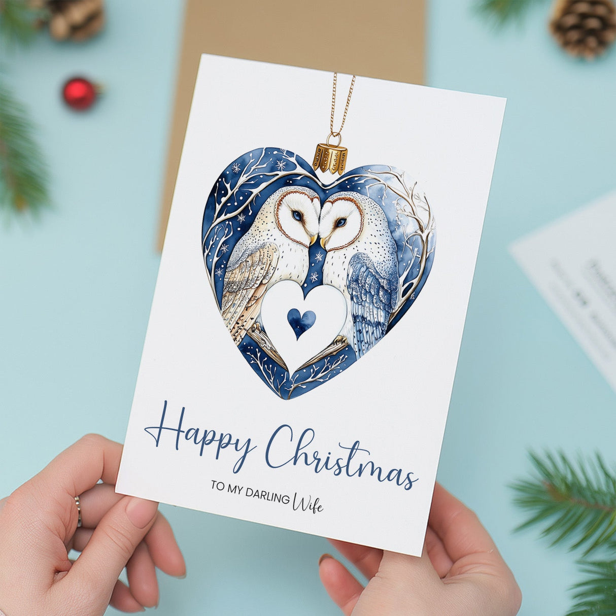 Christmas Card For My Wife Darling Wife Chrsitmas Card From Husband Unique Pretty Owl Bauble Design