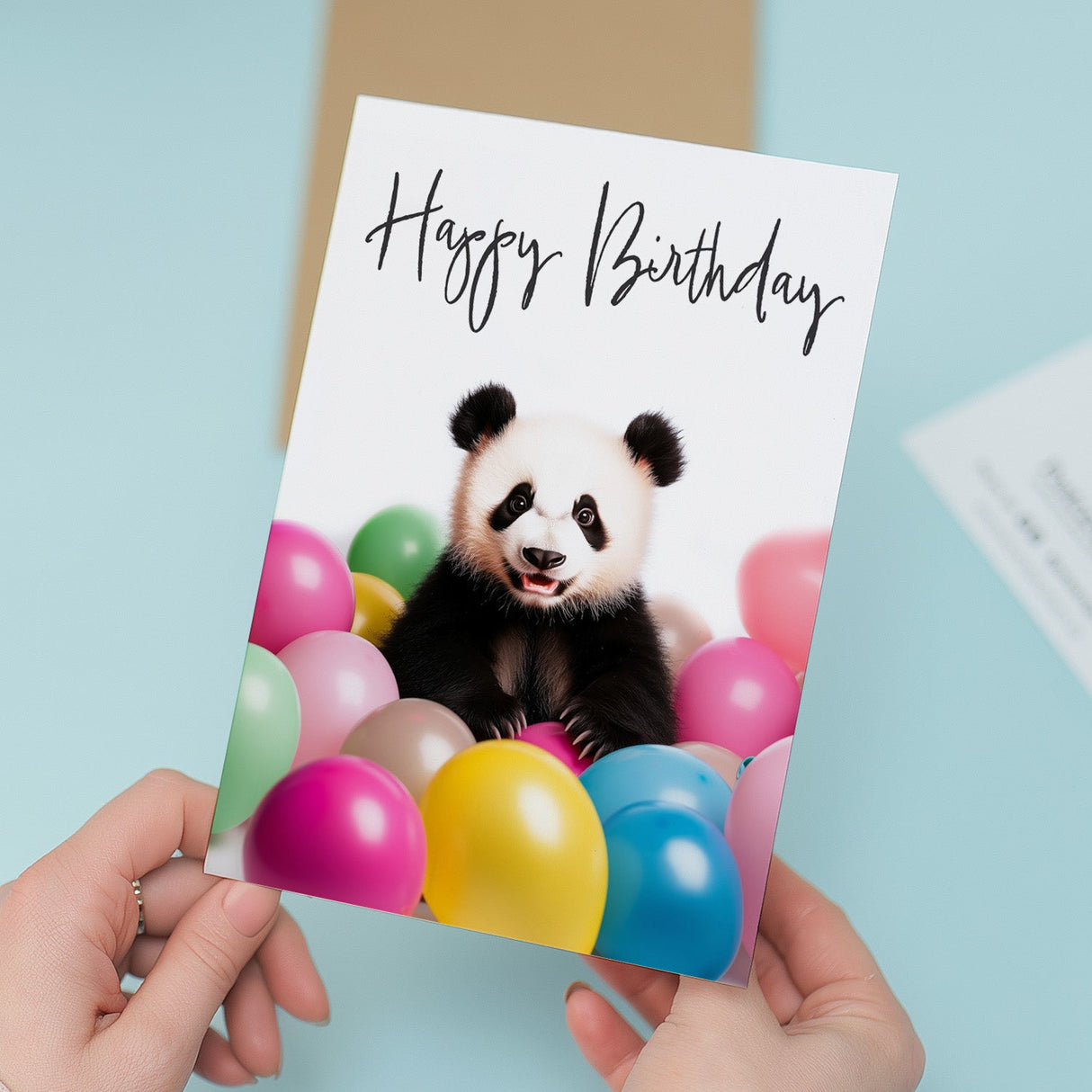 Fun Birthday Card Featuring A Cute Panda and Colourful Birthday Balloons For Boys Or Girls Him Or Her