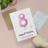 Personalised 8th Birthday Card For Girl Custom Name Card For Girl Eighth Birthday Card For Child Birthday Card for Girl Custom 8th Birthday