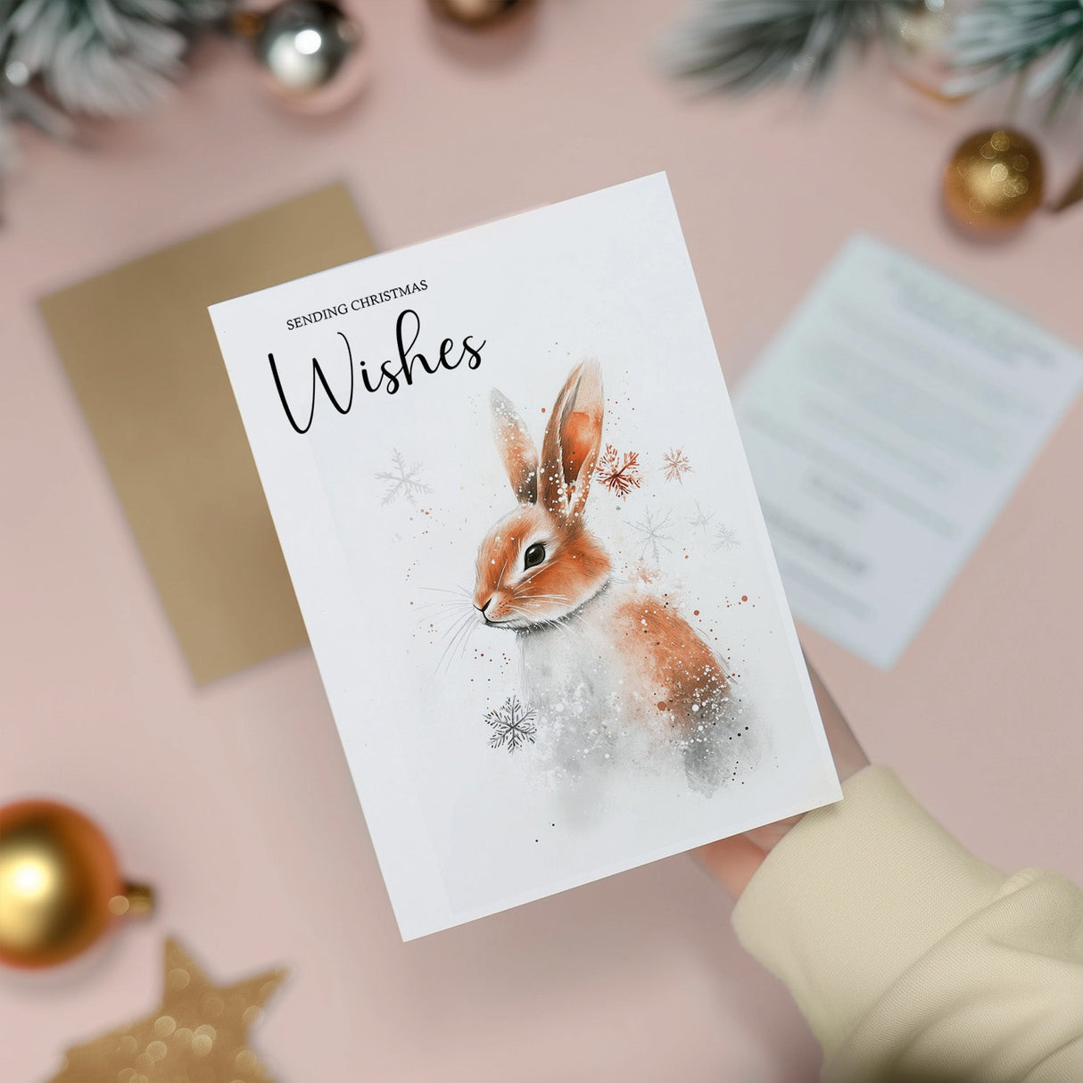 Watercolour Rabbit Christmas Card Bunny Illustration Holiday Greeting Card