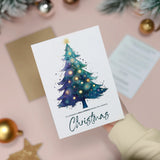 Dad & Stepmum Christmas Card, Watercolour Christmas Tree Design, For Him, Christmas Card