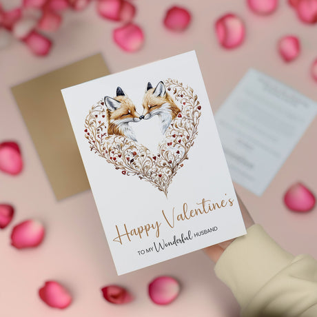 Valentine's Day Card for Husband, Unique Fox Heart Design, Special, Elegant