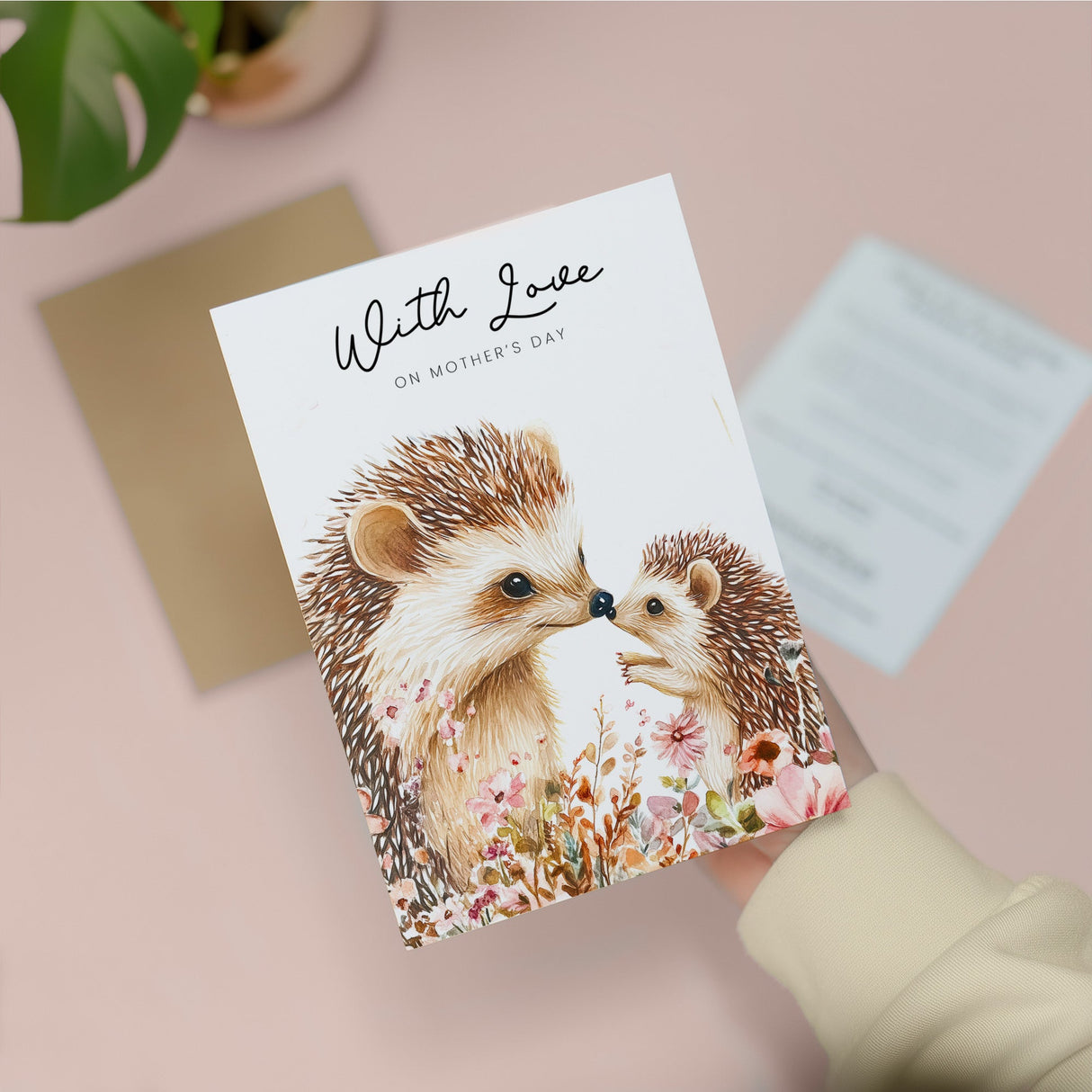 Charming Mother's Day card with a cute hedgehog illustration, perfect for wildlife-loving mums.