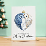 Christmas Card For Wife Owls Bauble Love Heart Illustration Romantic Christmas Card For Wife