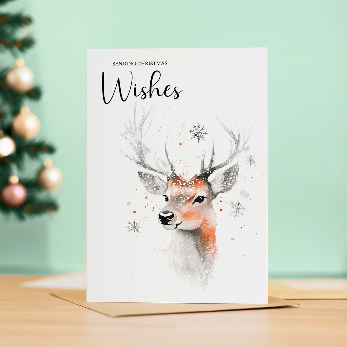 Watercolour Stag Christmas Card Elegant Stag Illustration Christmas Wishes