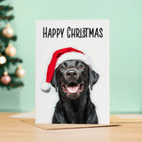 Fun Christmas Card of a Black Labrador Dog Wearing A Santa Hat Whimsical Christmas Card For Animal Lover For Him or Her