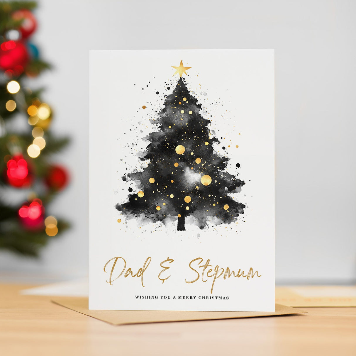 Christmas Card For Dad & Stepmum Christmas Tree Card Wising You A Merry Christmas