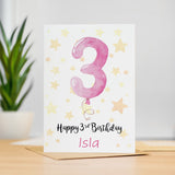 Personalised 3rd Birthday Card For Girl Custom Name Card For Girl Third Birthday Card For Child Birthday Card for Girl Custom 3rd Birthday