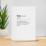 Birthday Card For Son Fun Dictionary Quote Card For Son Custom Message Card For Son Funny Birthday Card For Son