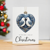 Christmas Card For Loved One Turtle Dove Bauble Love Heart Illustration Romantic Christmas Card For The One I Love