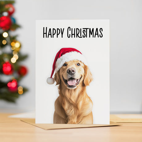 5 x Fun Christmas Card of a Golden Labrador Dog Wearing A Santa Hat Whimsical Christmas Card For Animal Lover For Him or Her