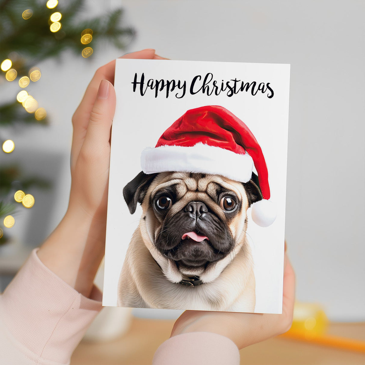 Christmas Card For Him or Her Christmas Card With A Dog Pug Dog Christmas Card For Anyone Friend or Relative Fun Christmas Card of a Dog