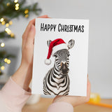 Fun Christmas Card of a Zebra Wearing A Santa Hat Whimsical Christmas Card For Animal Lover For Him or Her