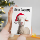 Fun Christmas Card of a Sheep Wearing A Santa Hat Whimsical Christmas Card For Animal Lover For Him or Her