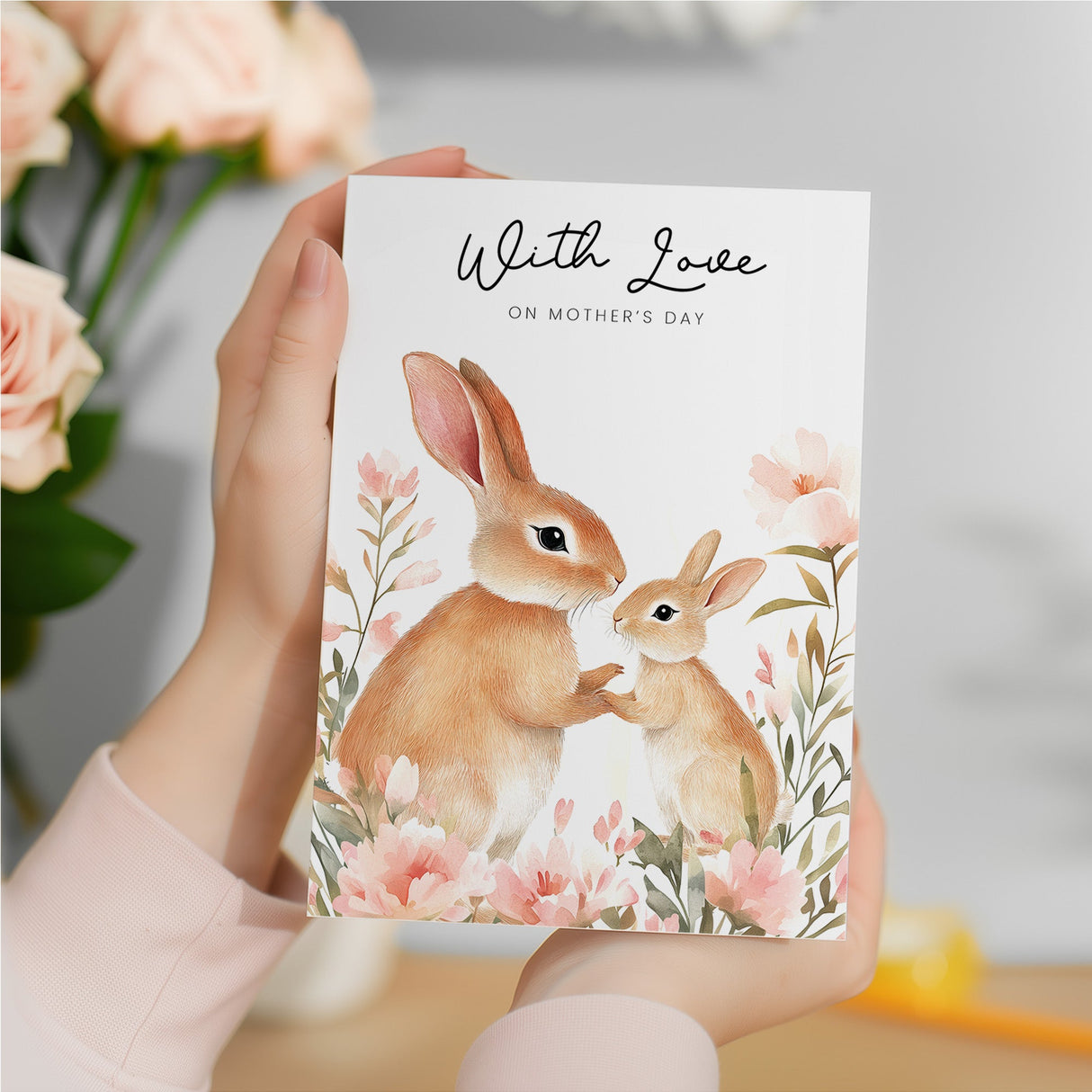 A pretty Mother's Day card with a cute rabbit illustration, perfect for wildlife lovers and celebrating Mum.