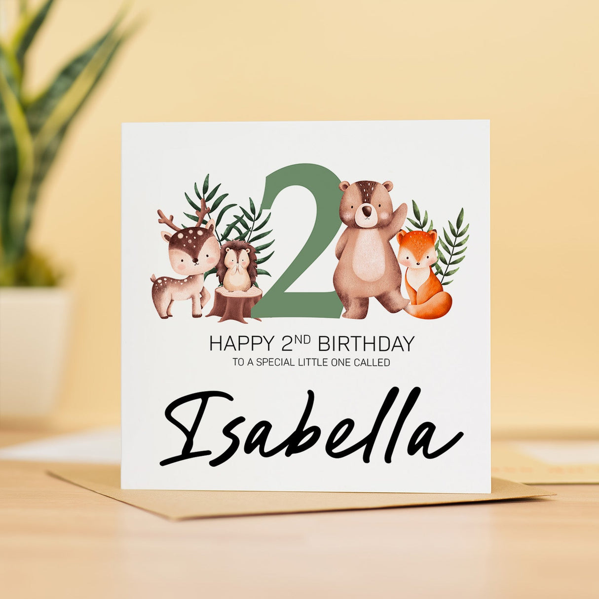 Personalised 2nd Birthday Children's Card Woodland Themed Second Birthday Card For Boy or Girl Two Years Custom Card