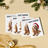 Pack of 5 Christmas Cards, Red Cocker Spaniel Dog in Santa Hat