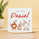 Personalised First Christmas Baby Card For Boy Or Girl Safari Babies 1st Christmas Card