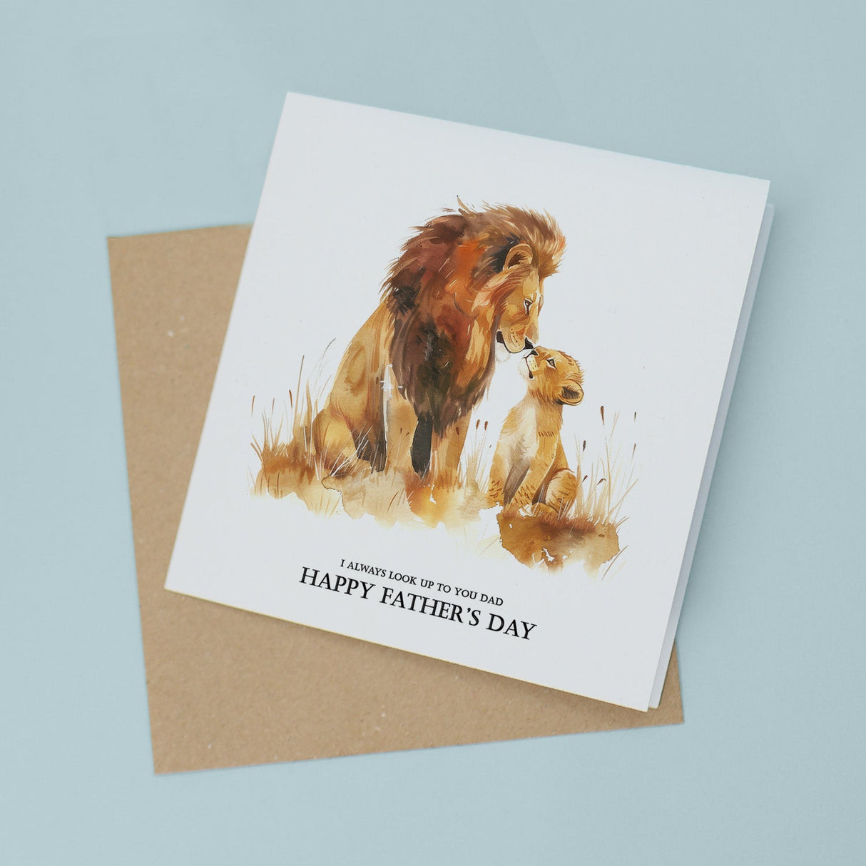 Father's Day Card For Dad Lion and Cub Illustration Simple Father's Day Card I always look up to you Dad Father's Day Gift