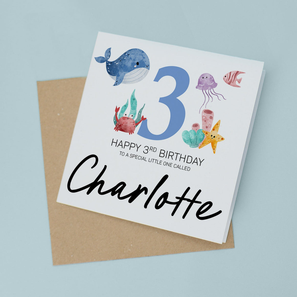 Personalised 5th Birthday Children's Card Sealife Themed Fifth Birthday Card For Boy or Girl Five Years Custom Card