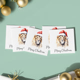 Pack of 5 Christmas Cards Of A Whimsical Lion Wearing A Santa Hat