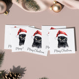 5 x Christmas Card of a Black Cat Wearing A Santa Hat Whimsical Watercolour Christmas Card For Animal Lover For Him or Her