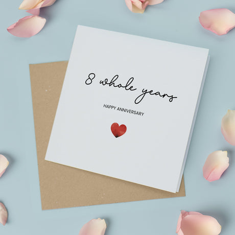 8th Anniversary Card, Simple Love Heart, Wife, Husband, Partner