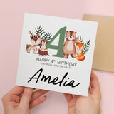 Personalised 4th Birthday Children's Card Woodland Themed Fourth Birthday Card For Boy or Girl Four Years Custom Card