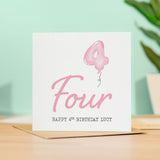 Personalisable 4th Birthday Card For Girl Four Year Old Birthday Card Custom Card For Fourth Birthday For Girl Happy 4th Birthday Card