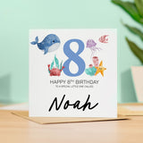 Personalised 8th Birthday Children's Card Sealife Themed Eighth Birthday Card For Boy or Girl Eight Years Custom Card