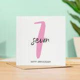 7 Year Anniversary Card For 7th Wedding Anniversary For Him or Her Wife Husband Card For Seventh Anniversary